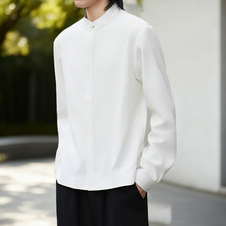 Buddha Stones秋冬 無地 ホワイト メンズ 長袖 コットン リネン シャツ コーデュロイ 着物 - image 6