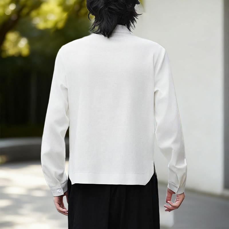 Buddha Stones秋冬 無地 ホワイト メンズ 長袖 コットン リネン シャツ コーデュロイ 着物 - image 3