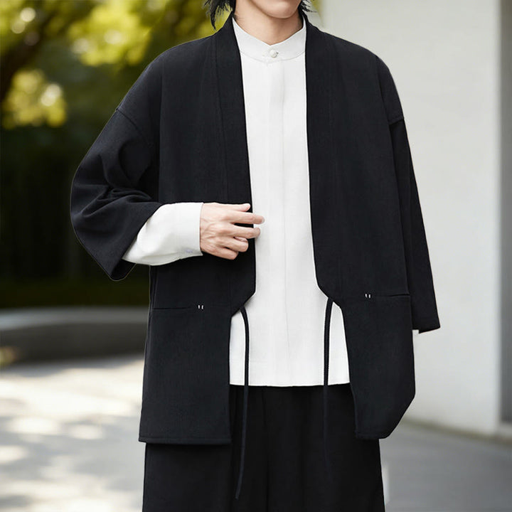 Buddha Stones無地 オープンフロント 長袖 コーデュロイ ジャケット メンズ 着物 コットン リネン シャツ - image 3