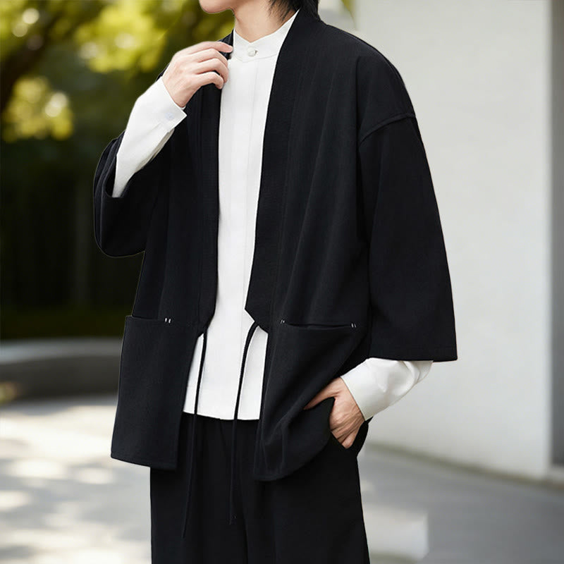 Buddha Stones無地 オープンフロント 長袖 コーデュロイ ジャケット メンズ 着物 コットン リネン シャツ - image 4