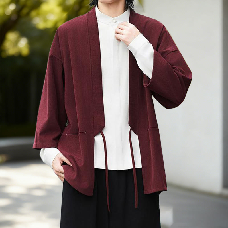 Buddha Stones無地 オープンフロント 長袖 コーデュロイ ジャケット メンズ 着物 コットン リネン シャツ - image 8