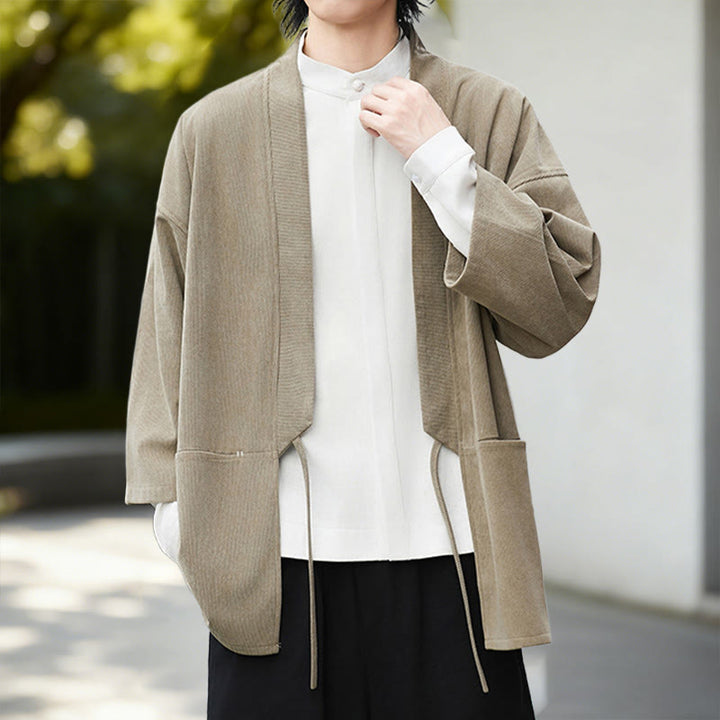 Buddha Stones無地 オープンフロント 長袖 コーデュロイ ジャケット メンズ 着物 コットン リネン シャツ - image 17