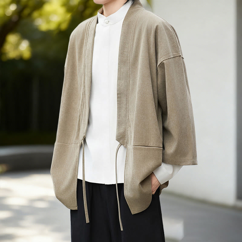 Buddha Stones無地 オープンフロント 長袖 コーデュロイ ジャケット メンズ 着物 コットン リネン シャツ - image 18