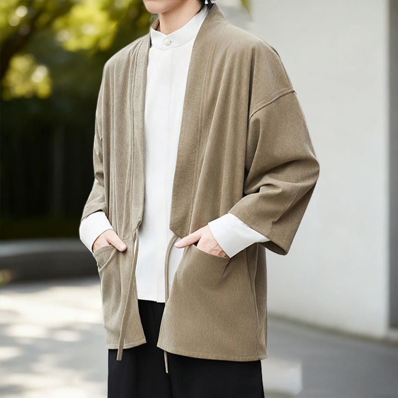 Buddha Stones無地 オープンフロント 長袖 コーデュロイ ジャケット メンズ 着物 コットン リネン シャツ - image 20