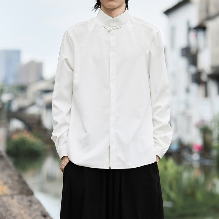 Buddha Stones無地 カエルボタン 長袖 コットン メンズシャツ - 白 - US/UK/AU46、 EU56 (5XL) - image 5