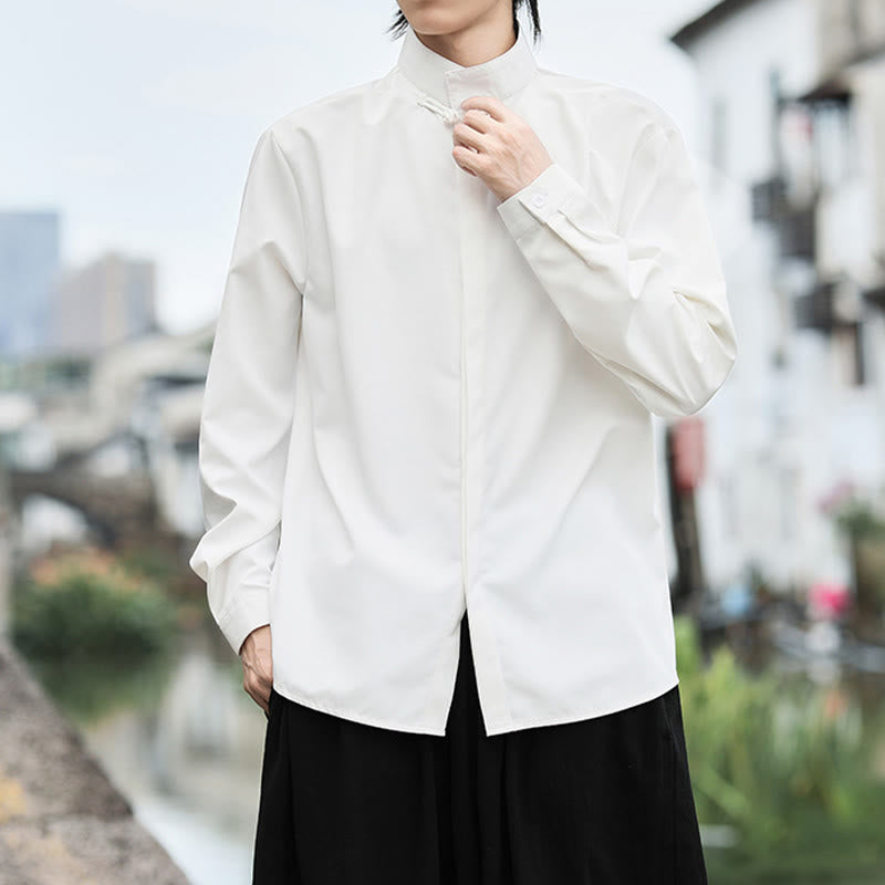 Buddha Stones無地 カエルボタン 長袖 コットン メンズシャツ - image 9