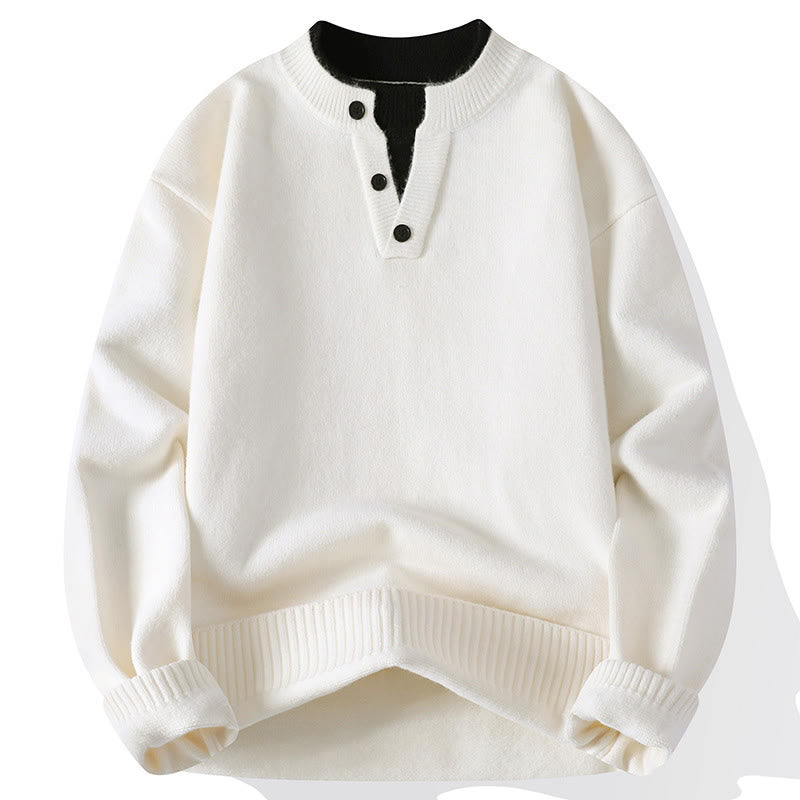 Buddha Stones冬用ボタン クルーネックデザイン 暖かいメンズ 長袖 ニットセーター - 白 - US/UK/AU44、 EU54 (4XL) - image 9