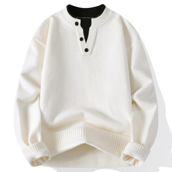 Buddha Stones冬用ボタン クルーネックデザイン 暖かいメンズ 長袖 ニットセーター - 白 - US/UK/AU44、 EU54 (4XL) - image 9