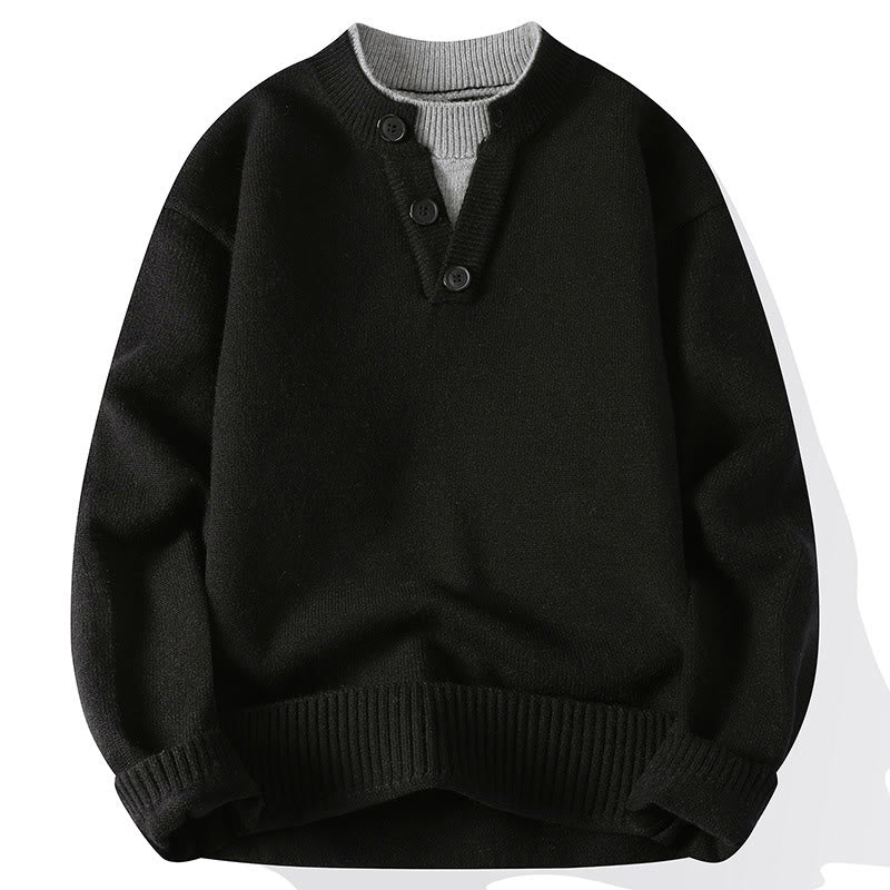 Buddha Stones冬用ボタン クルーネックデザイン 暖かいメンズ 長袖 ニットセーター - 黒 - US/UK/AU44、 EU54 (4XL) - image 10