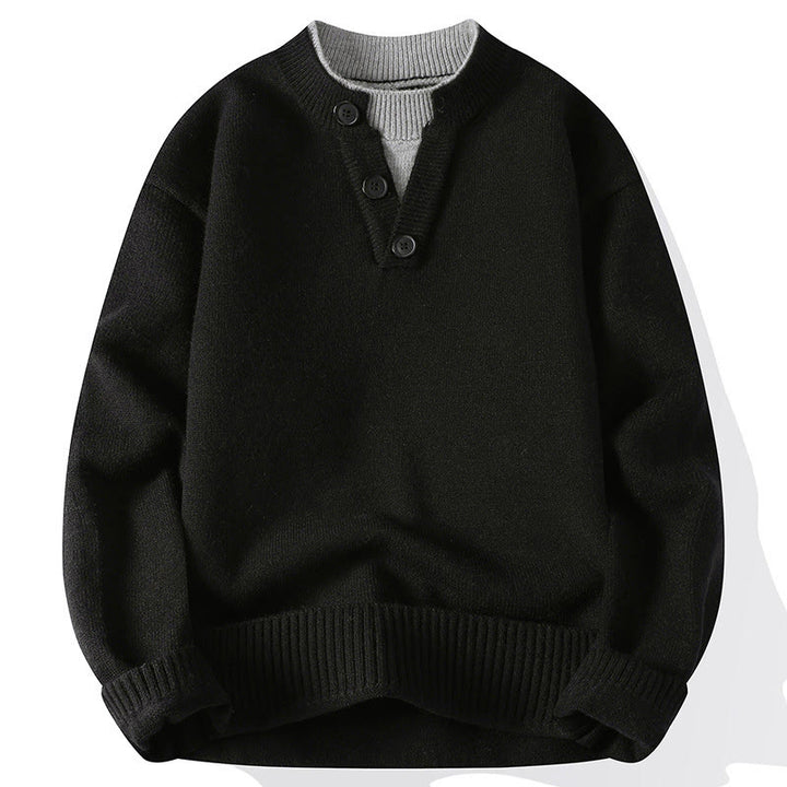 Buddha Stones冬用ボタン クルーネックデザイン 暖かいメンズ 長袖 ニットセーター - 黒 - US/UK/AU44、 EU54 (4XL) - image 10
