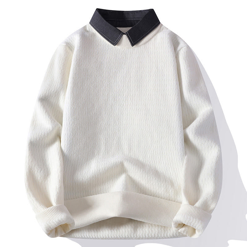 Buddha Stones冬用スタンドカラーデザイン 暖かいメンズ長袖ニットセーター - 白 - US/UK/AU44、 EU54 (4XL) - image 2
