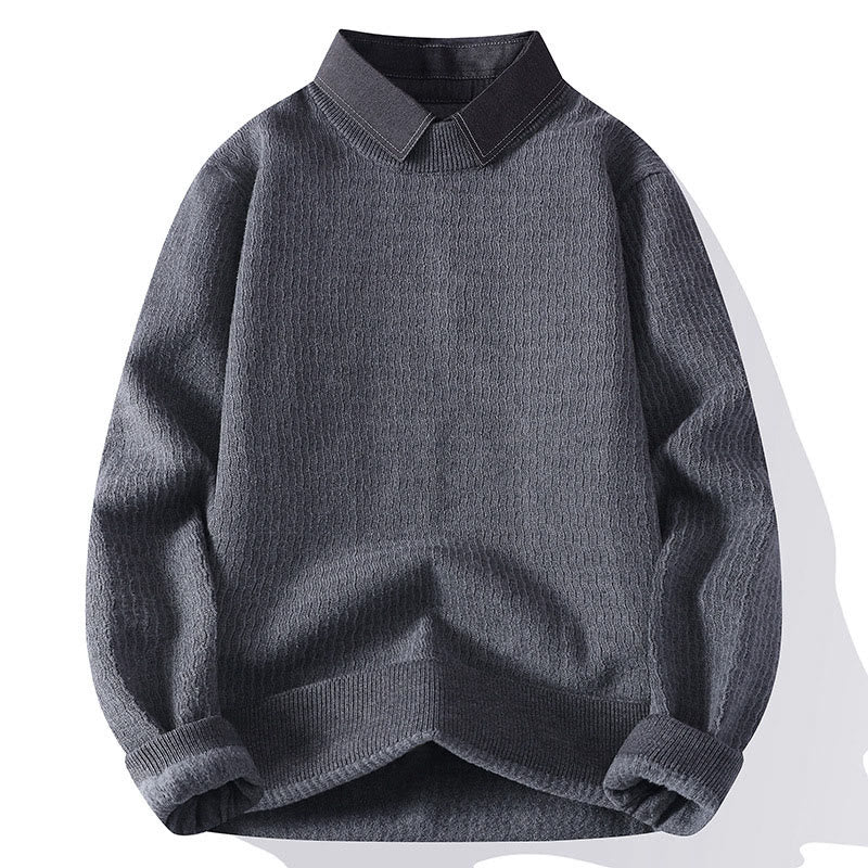 Buddha Stones冬用スタンドカラーデザイン 暖かいメンズ長袖ニットセーター - グレー - US/UK/AU44、 EU54 (4XL) - image 8