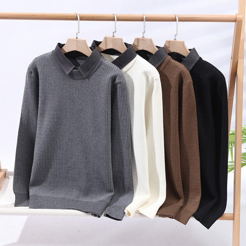 Buddha Stones冬用スタンドカラーデザイン 暖かいメンズ長袖ニットセーター - image 1