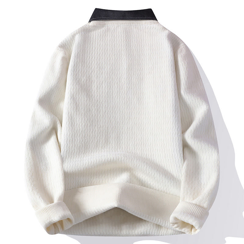 Buddha Stones冬用スタンドカラーデザイン 暖かいメンズ長袖ニットセーター - image 3