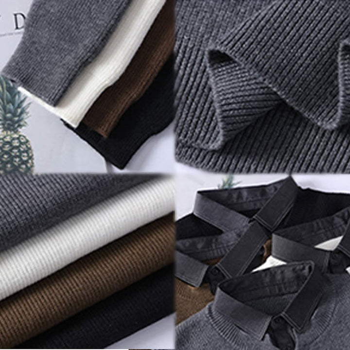 Buddha Stones冬用 ブラック スタンドカラーデザイン 暖かい メンズ 長袖 ニットセーター - image 10