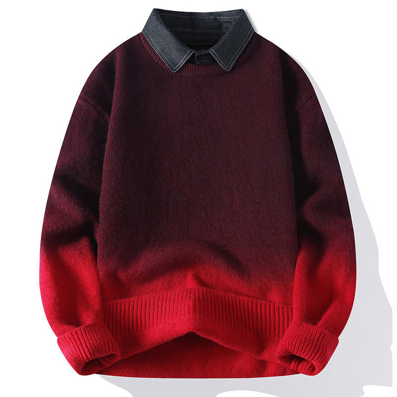 Buddha Stones冬 スタンドカラー グラデーションカラーデザイン 暖かい メンズ 長袖 ニットセーター - 赤 - US/UK/AU44、 EU54 (4XL) - image 2