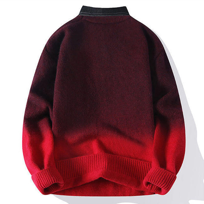 Buddha Stones冬 スタンドカラー グラデーションカラーデザイン 暖かい メンズ 長袖 ニットセーター - image 3