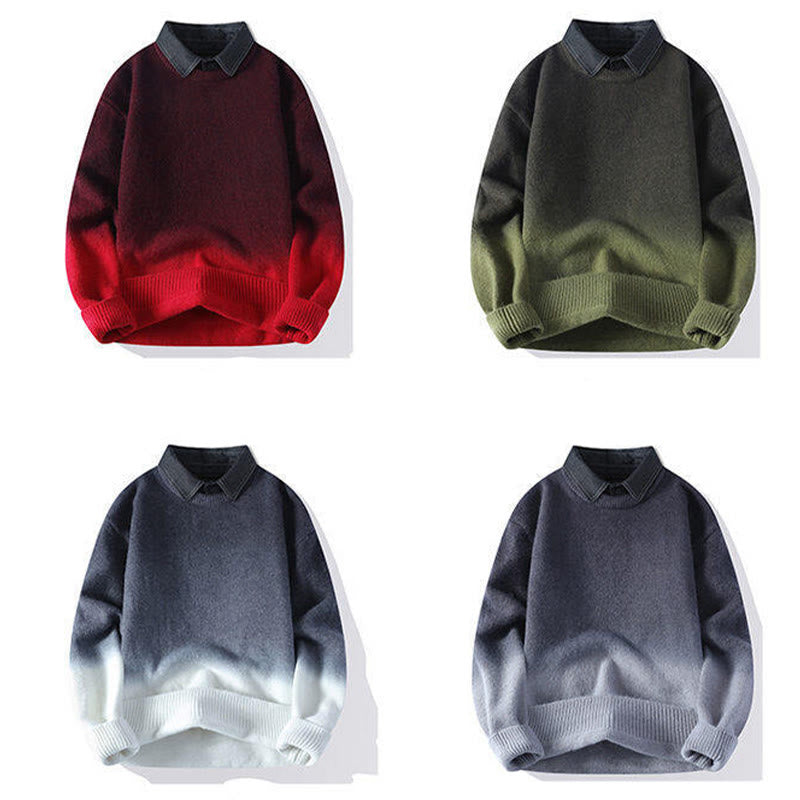 Buddha Stones冬 スタンドカラー グラデーションカラーデザイン 暖かい メンズ 長袖 ニットセーター - image 11