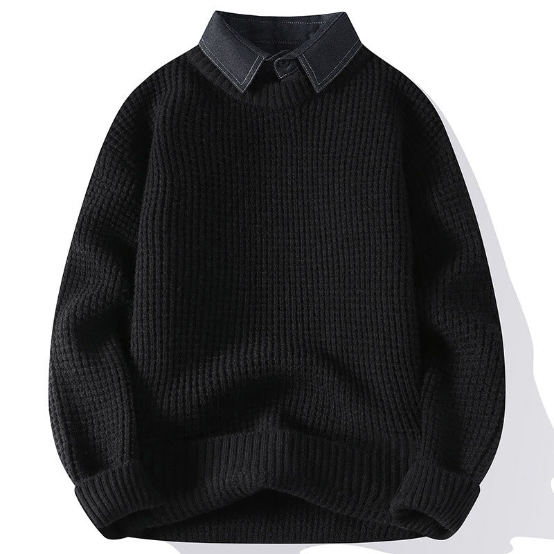 Buddha Stones冬用 ブラック スタンドカラー ワッフル柄 暖かい メンズ 長袖 ニットセーター - 黒 - US/UK/AU44、 EU54 (4XL) - image 2