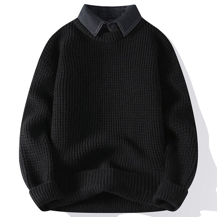 Buddha Stones冬用 ブラック スタンドカラー ワッフル柄 暖かい メンズ 長袖 ニットセーター - 黒 - US/UK/AU44、 EU54 (4XL) - image 2