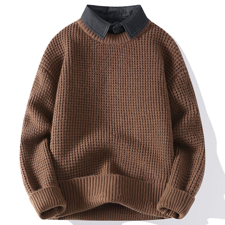Buddha Stones冬用 ブラック スタンドカラー ワッフル柄 暖かい メンズ 長袖 ニットセーター - ペルー - US/UK/AU44、 EU54 (4XL) - image 3
