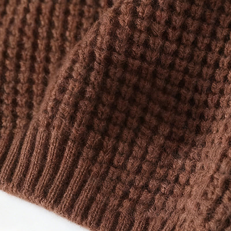 Buddha Stones冬用 ブラック スタンドカラー ワッフル柄 暖かい メンズ 長袖 ニットセーター - image 8