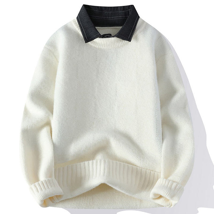 Buddha Stones冬用 ブラック スタンドカラー チェック柄 暖かい メンズ 長袖 ニットセーター - 白 - US/UK/AU44、 EU54 (4XL) - image 4