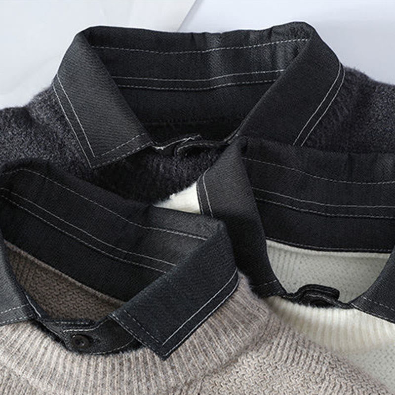 Buddha Stones冬用 ブラック スタンドカラー チェック柄 暖かい メンズ 長袖 ニットセーター - image 7