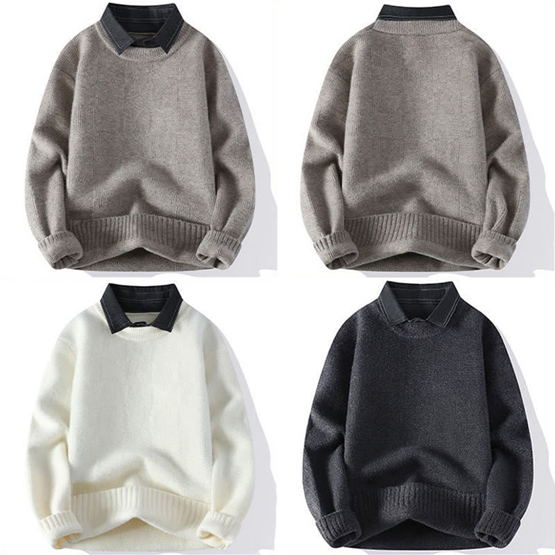Buddha Stones冬用 ブラック スタンドカラー チェック柄 暖かい メンズ 長袖 ニットセーター - image 10