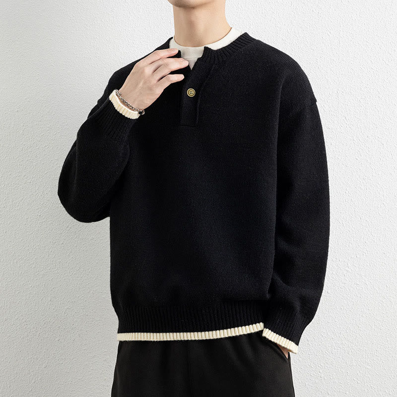 Buddha Stones冬用 Vネック ワンボタンデザイン 暖かい メンズ 長袖 ニットセーター - image 8