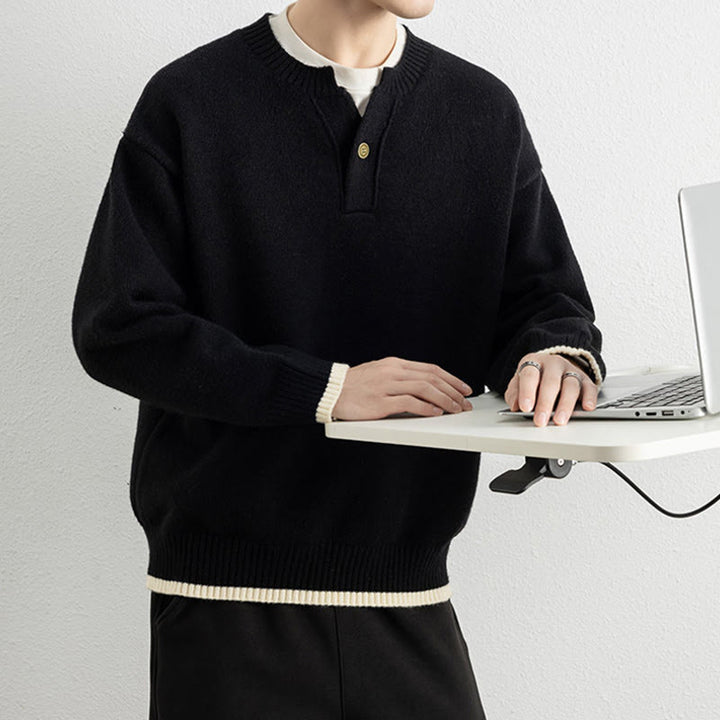 Buddha Stones冬用 Vネック ワンボタンデザイン 暖かい メンズ 長袖 ニットセーター - image 14