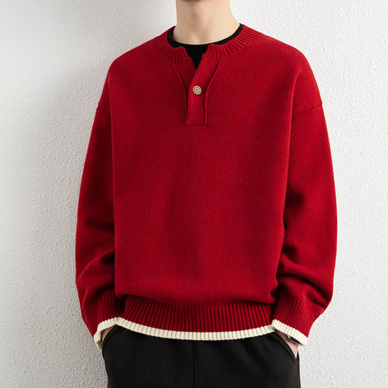 Buddha Stones冬用 Vネック ワンボタンデザイン 暖かい メンズ 長袖 ニットセーター - 赤 - US/UK/AU44、 EU54 (4XL) - image 15