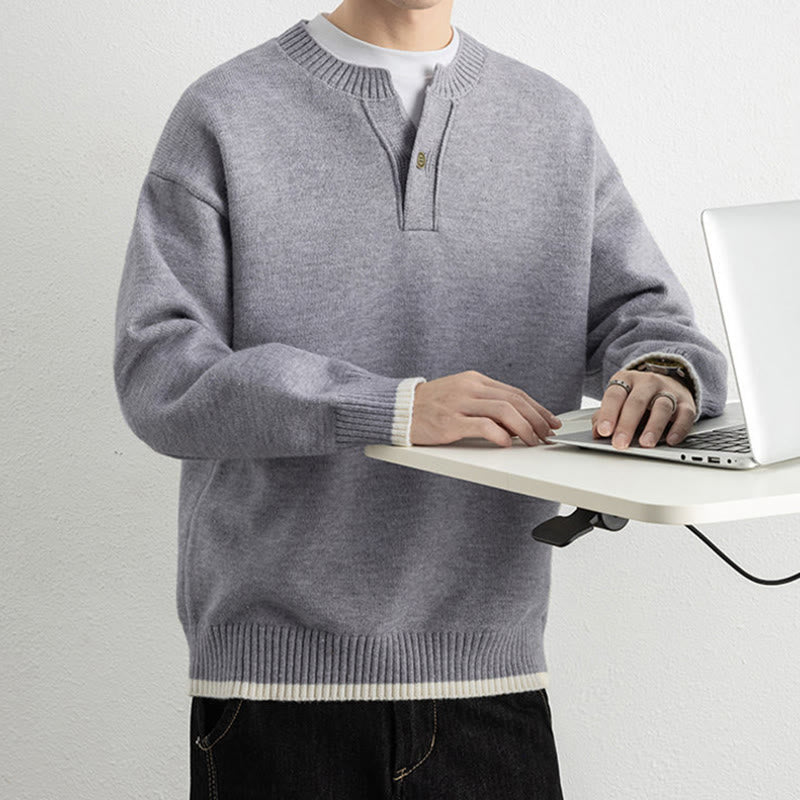 Buddha Stones冬用 Vネック ワンボタンデザイン 暖かい メンズ 長袖 ニットセーター - image 5