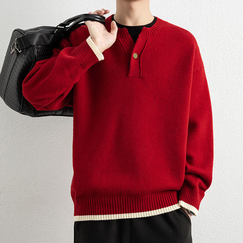 Buddha Stones冬用 Vネック ワンボタンデザイン 暖かい メンズ 長袖 ニットセーター - image 21