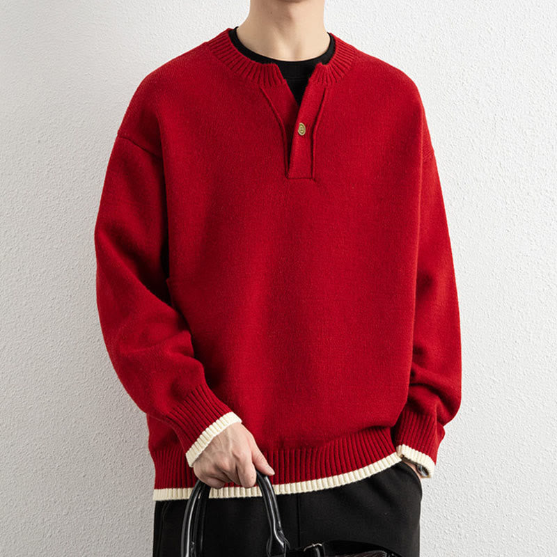 Buddha Stones冬用 Vネック ワンボタンデザイン 暖かい メンズ 長袖 ニットセーター - image 20