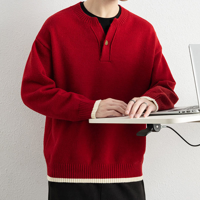 Buddha Stones冬用 Vネック ワンボタンデザイン 暖かい メンズ 長袖 ニットセーター - image 22