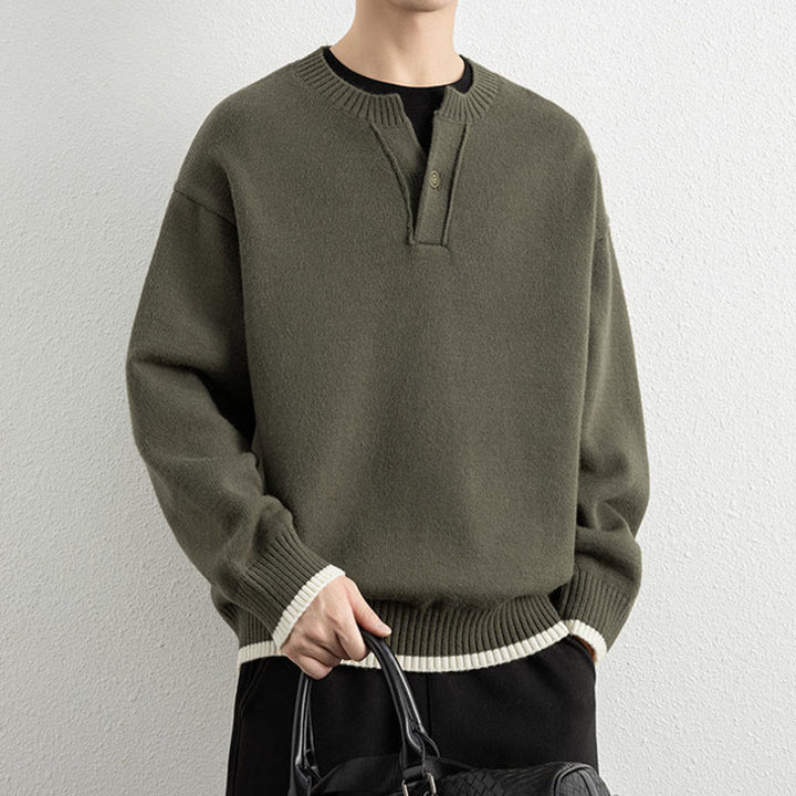 Buddha Stones冬用 Vネック ワンボタンデザイン 暖かい メンズ 長袖 ニットセーター - image 26