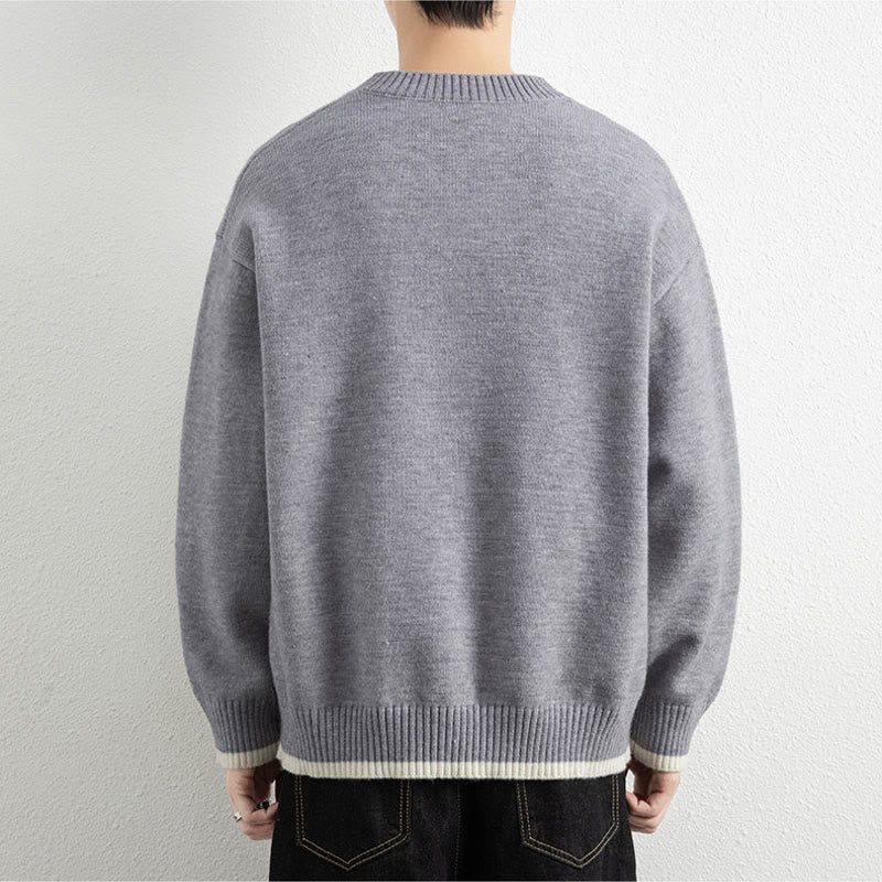 Buddha Stones冬用 Vネック ワンボタンデザイン 暖かい メンズ 長袖 ニットセーター - image 3