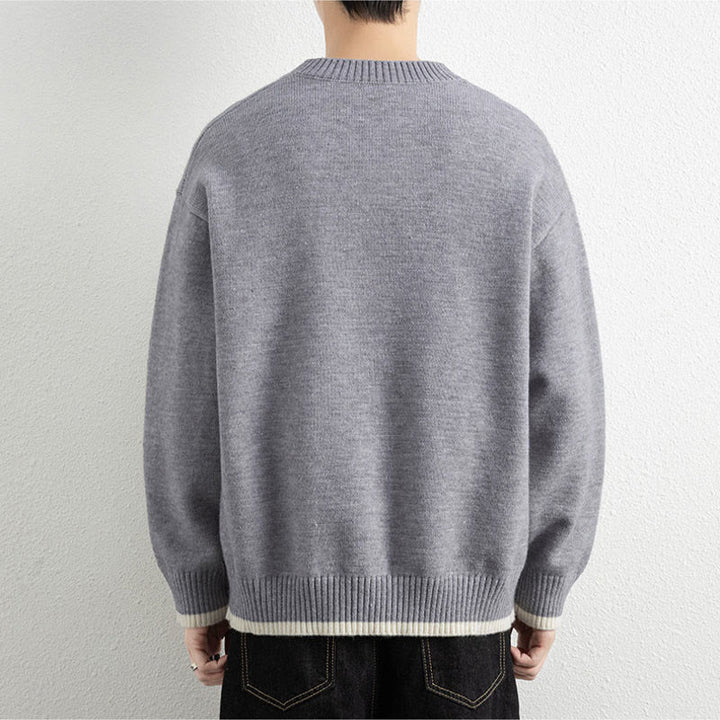 Buddha Stones冬用 Vネック ワンボタンデザイン 暖かい メンズ 長袖 ニットセーター - image 3