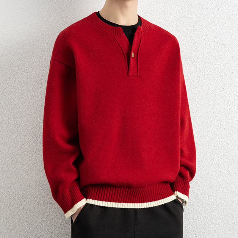 Buddha Stones冬用 Vネック ワンボタンデザイン 暖かい メンズ 長袖 ニットセーター - image 17