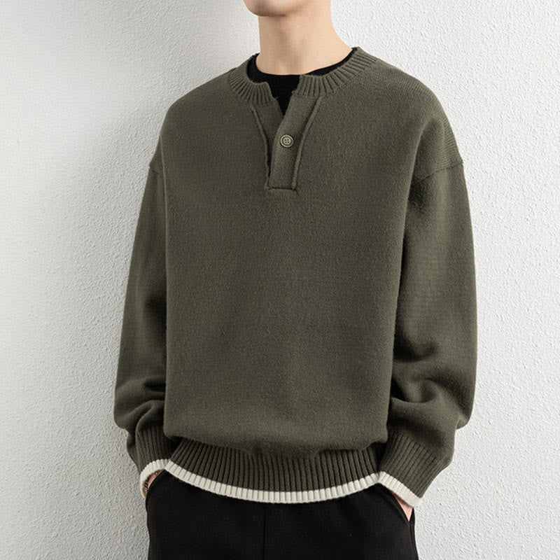 Buddha Stones冬用 Vネック ワンボタンデザイン 暖かい メンズ 長袖 ニットセーター - オリーブ - US/UK/AU44、 EU54 (4XL) - image 23