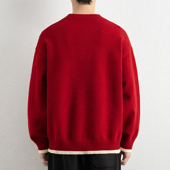 Buddha Stones冬用 Vネック ワンボタンデザイン 暖かい メンズ 長袖 ニットセーター - image 19