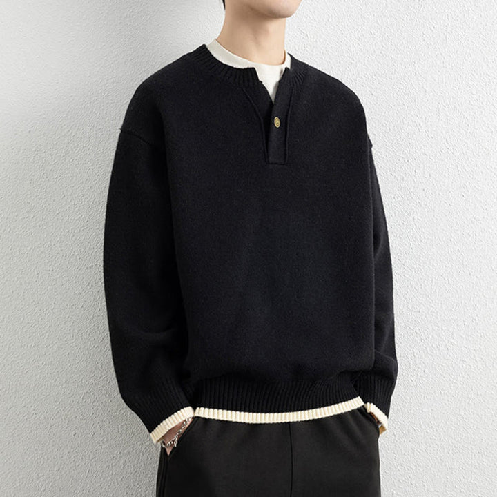 Buddha Stones冬用 Vネック ワンボタンデザイン 暖かい メンズ 長袖 ニットセーター - image 9