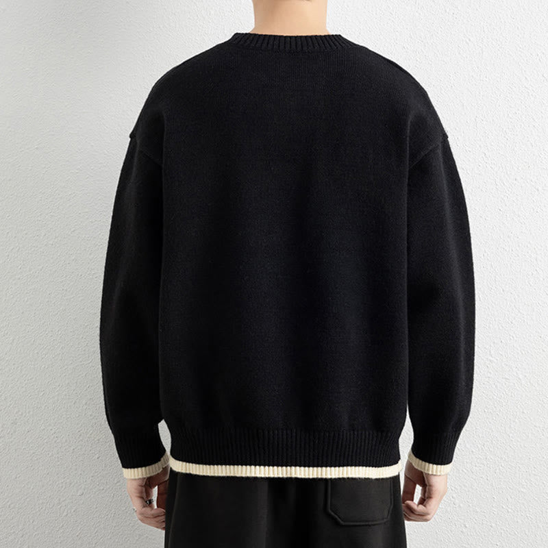 Buddha Stones冬用 Vネック ワンボタンデザイン 暖かい メンズ 長袖 ニットセーター - image 10