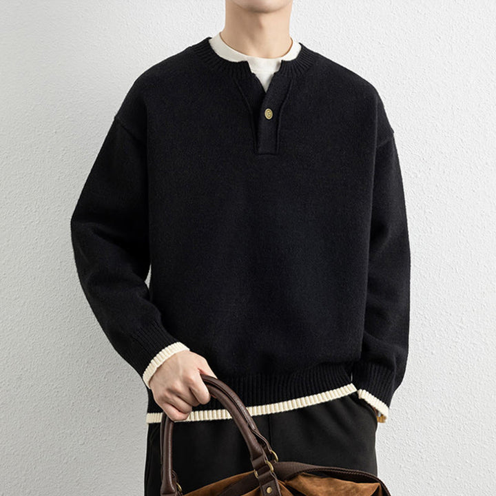 Buddha Stones冬用 Vネック ワンボタンデザイン 暖かい メンズ 長袖 ニットセーター - image 11