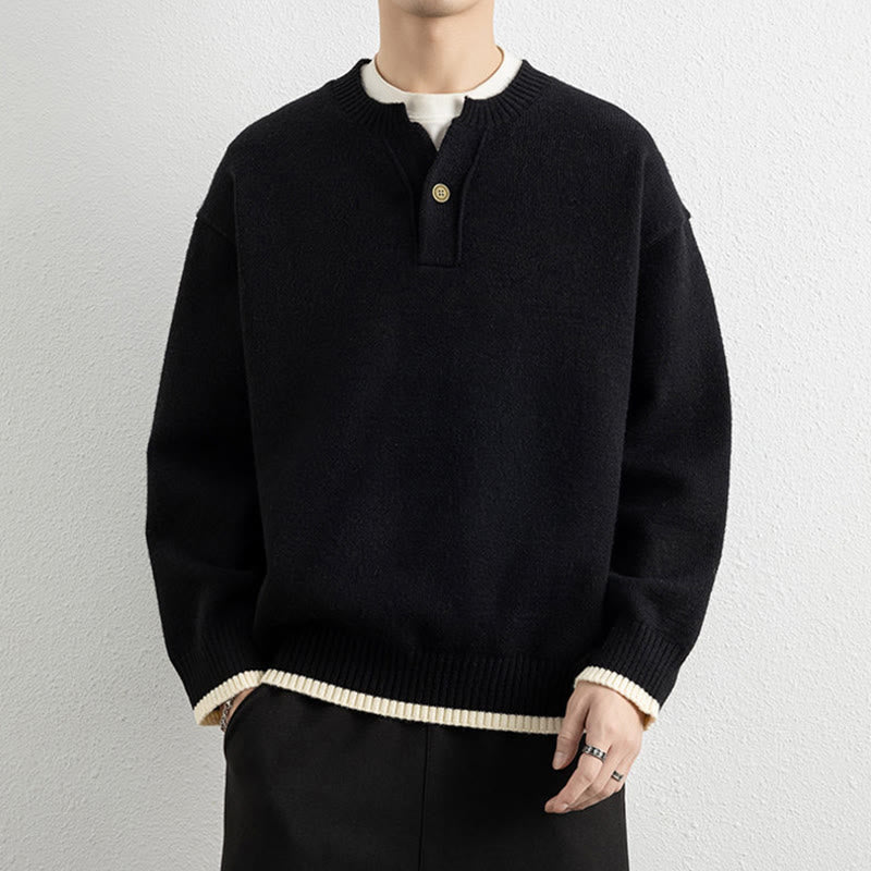 Buddha Stones冬用 Vネック ワンボタンデザイン 暖かい メンズ 長袖 ニットセーター - 黒 - US/UK/AU44、 EU54 (4XL) - image 7