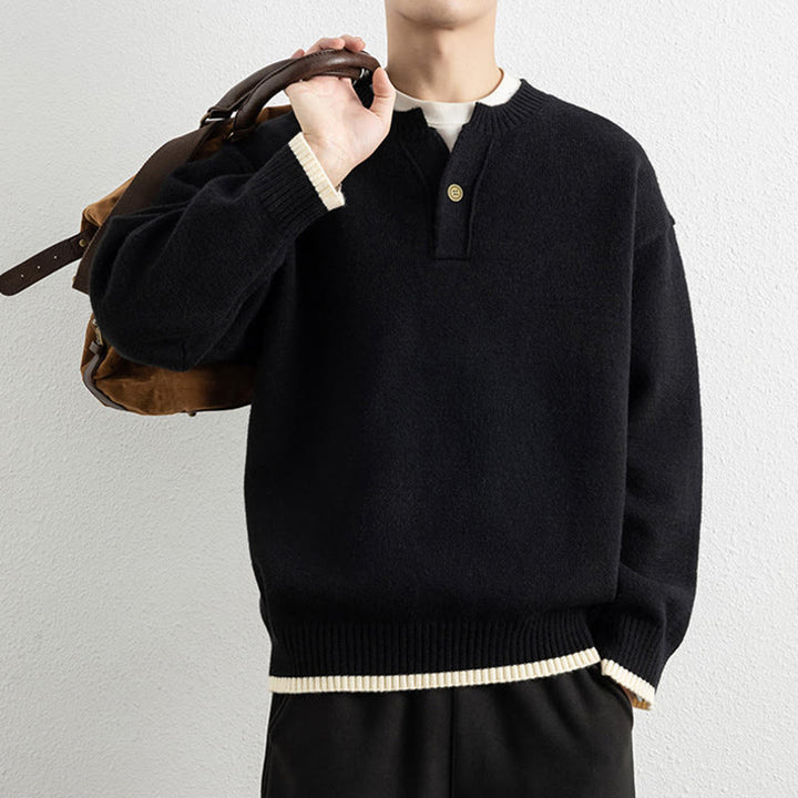 Buddha Stones冬用 Vネック ワンボタンデザイン 暖かい メンズ 長袖 ニットセーター - image 13