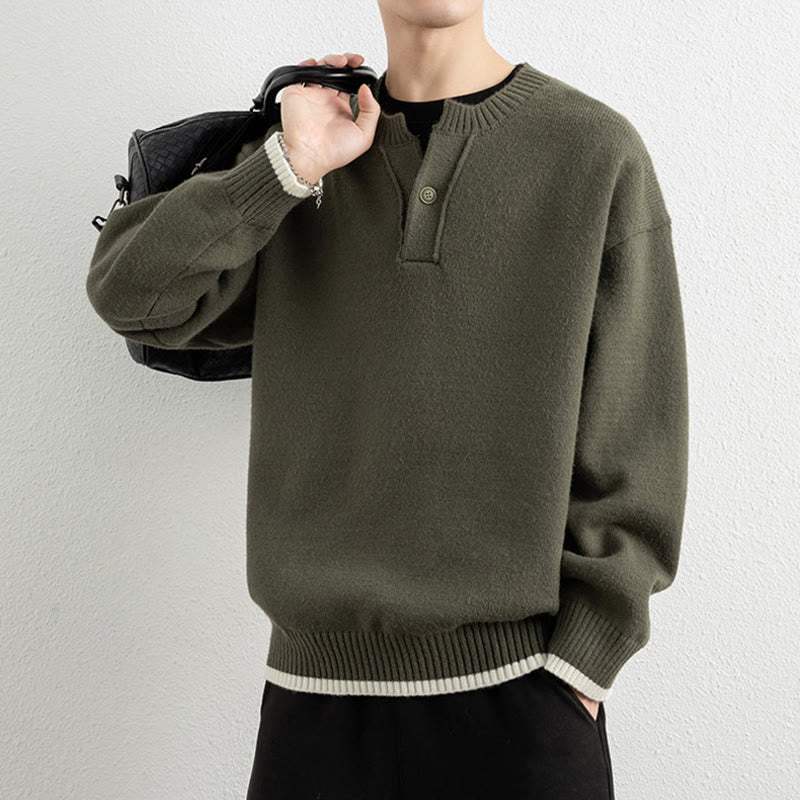 Buddha Stones冬用 Vネック ワンボタンデザイン 暖かい メンズ 長袖 ニットセーター - image 29