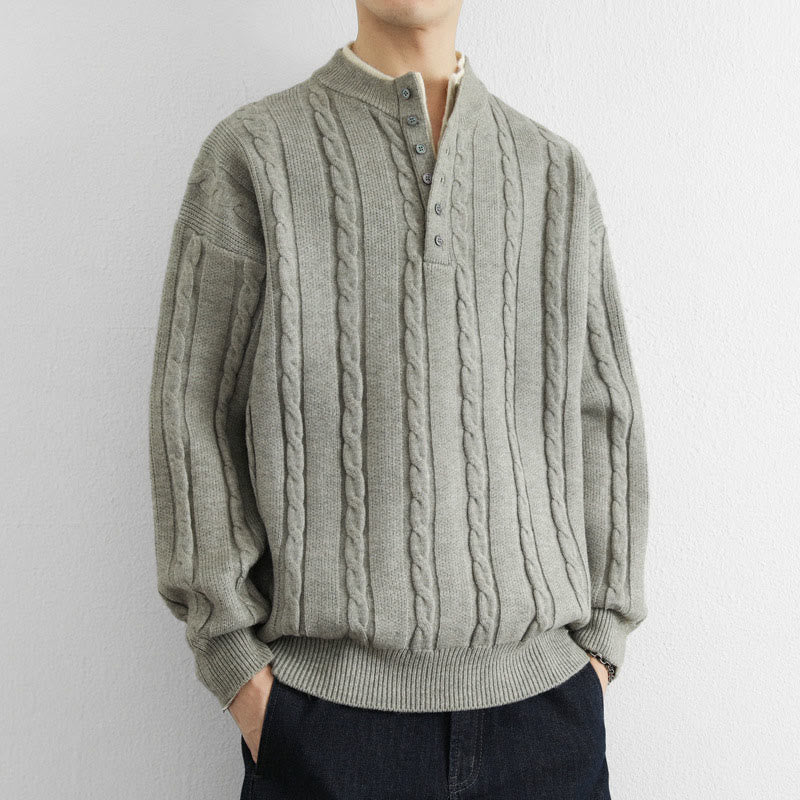 Buddha Stones冬用 Vネック ボタン ツイストデザイン 暖かい メンズ 長袖 ニットセーター - image 14