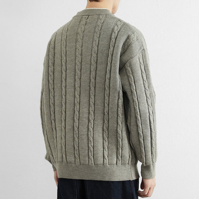 Buddha Stones冬用 Vネック ボタン ツイストデザイン 暖かい メンズ 長袖 ニットセーター - image 16